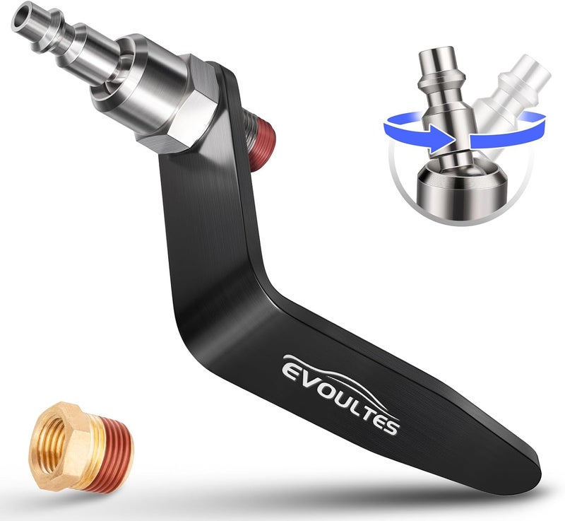 EVOULTES Pneumatic Tool Rafter Hook Hanger with 1/4 & 3/8 Inches Brass Air Fitting, 360° Swivel Lightweight Aluminum Air Tool Organizer Holder, L Shaped Hook for Air Nailer, Air Blow Gun - Image 1